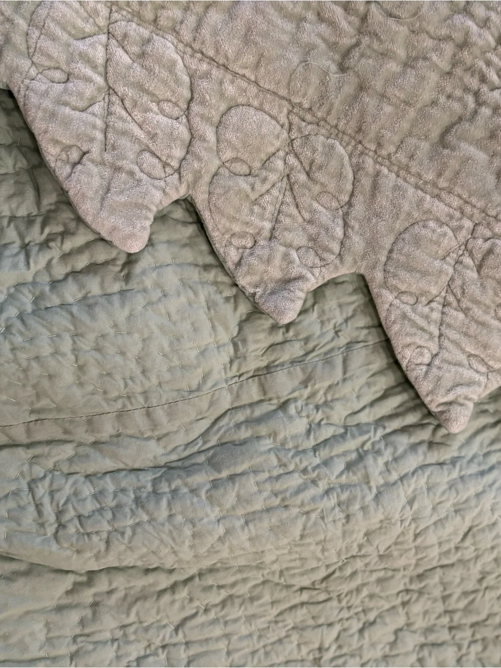 Soft Surroundings Velvet Cotton Quilt Sage Green Throw